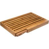 2x Stuks brood snijplank met kruimel opvangbak 44 x 27 cm van bamboe hout inclusief broodmes - Serveerplank - Broodplank