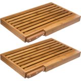 2x Stuks brood snijplank met kruimel opvangbak 44 x 27 cm van bamboe hout inclusief broodmes - Serveerplank - Broodplank