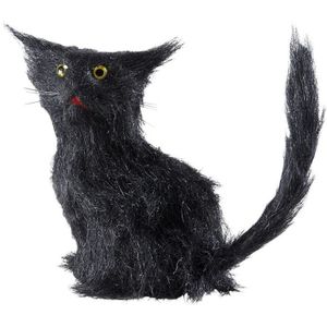 Zwarte horror decoratie kat/poes 12 cm - Halloween decoratie dieren zwarte katten / poezen