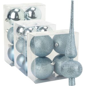 Kerstversiering set kerstballen met piek in het ijsblauw 6 - 8 - 10 cm pakket - 40x stuks - mat/glans/glitter mix