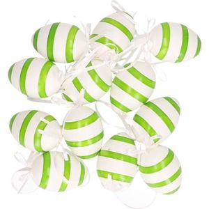 Groen/wit gestreepte hangdecoratie paaseieren 24x stuks - Pasen versieringen