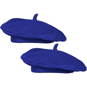 Boland Carnaval verkleed hoed/baret in Franse stijl - 2x - blauw - heren/dames - Frankrijk thema