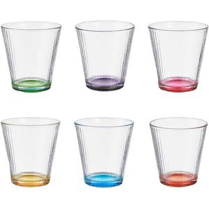 Vivalto Waterglazen/drinkglazen Colorama - 6x stuks - transparant/kleurenmix bodem - 310 ml - 9 x 9 cm