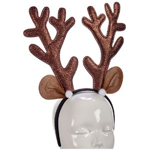 Krist+ Kerst diadeem/haarband rendier gewei bruin 28 cm - Kerstaccessoires/tiara/diademen
