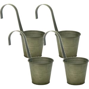 Mega Collections Plantenpot/bloempot - 4x - zink - groen - met ophanghaak - D13 x H28 cm