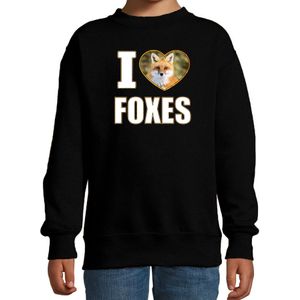 I love foxes sweater met dieren foto van een vos zwart voor kinderen - cadeau trui vossen liefhebber - kinderkleding / kleding