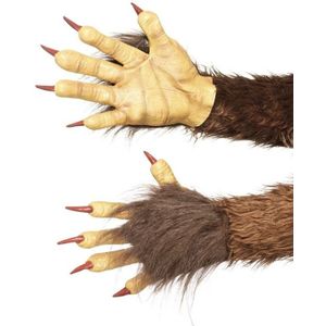 Weerwolf handschoenen bruin met nepbont voor volwassenen - Verkleed accessoires