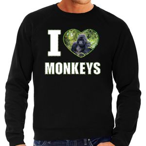 I love monkeys trui met dieren foto van een Gorilla aap zwart voor heren - cadeau sweater apen liefhebber