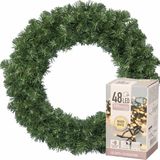 Decoris Kerstkrans - groen - D60 cm - 200 takken - incl. verlichting warm wit