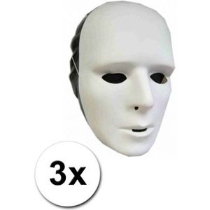 3 witte grimeer maskers van plastic