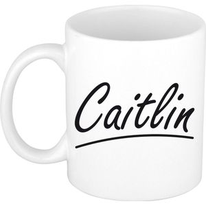 Caitlin naam cadeau mok / beker sierlijke letters - Cadeau collega/ moederdag/ verjaardag of persoonlijke voornaam mok werknemers