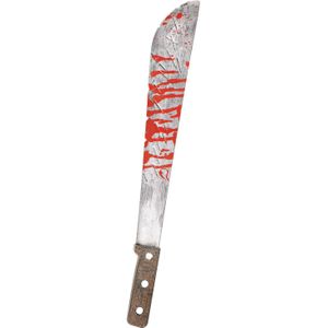 Horror kunststof hakmes/machete met bloed 20 cm - Bloederige wapens horror mes - Halloween verkleed accessoires