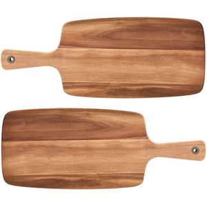 2x Rechthoekige acacia houten snijplanken met handvat 52 cm - Zeller - Keukenbenodigdheden - Kookbenodigdheden - Snijplanken/serveerplanken - Houten serveerborden - Snijplanken van hout