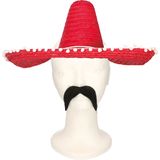 Carnaval verkleed set Gringo - Mexicaanse sombrero hoed - rood - met Western thema plaksnor rood
