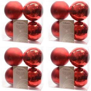 16x Kerst rode kunststof kerstballen 10 cm - Mat/glans - Onbreekbare plastic kerstballen - Kerstboomversiering kerst rood