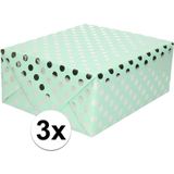 3x Mintgroene folie inpakpapier/cadeaupapier zilveren stip 200 x 70 cm - cadeaupapier/geschenkpapier - Cadeautjes inpakken