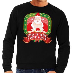 Foute kersttrui / sweater voor heren This is why I love Christmas - zwart - Kerstman met dame