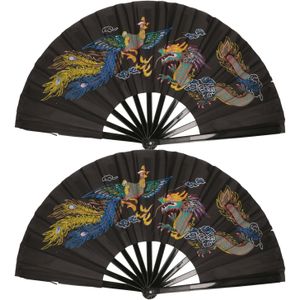 4x stuks handwaaiers/Tai Chi waaiers Kung Fu zwart - polyester - Verkoeling in de zomer