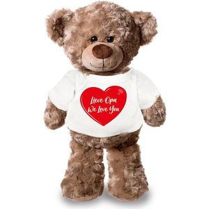 Lieve opa we love you pluche teddybeer knuffel 24 cm wit t-shirt met rood hartje - lieve opa we love you / cadeau knuffelbeer