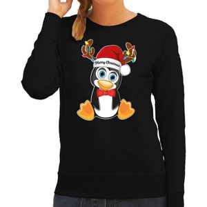 Bellatio Decorations Foute Kersttrui/sweater voor dames - Merry Christmas - zwart - kerst pinguin