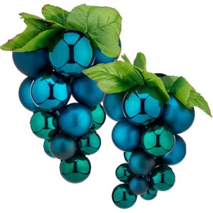 Druiventros namaakfruit/nepfruit - 28 en 33 cm - blauw - 2x stuks - kunststof