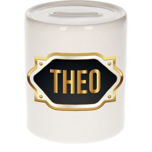 Theo naam cadeau spaarpot met gouden embleem - kado verjaardag/ vaderdag/ pensioen/ geslaagd/ bedankt