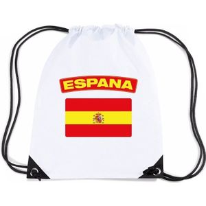 Spanje nylon rijgkoord rugzak/ sporttas wit met Spaanse vlag