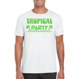 Bellatio Decorations Tropical party T-shirt heren - met glitters - wit/groen - carnaval/themafeest