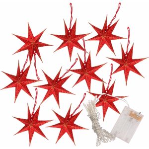 Kerstverlichting op batterijen lichtsnoer met rode papieren sterren 250 cm - Snoer met verlichte sterren - verlichting