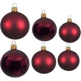 Compleet glazen kerstballen pakket donkerrood glans/mat 16x stuks - 6x 6 cm - 6x 8 cm - 4x 10 cm