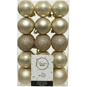 30x stuks plastic kerstballen licht parel/champagne 6 cm - Onbreekbare kunststof kerstballen