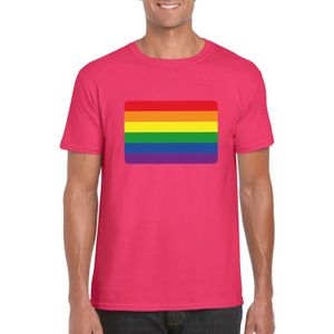Gay pride t-shirt met Regenboog vlag roze heren