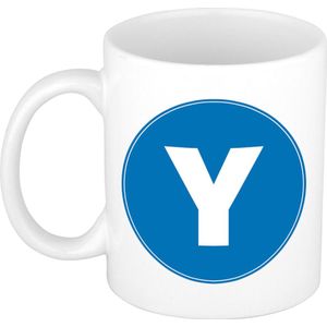 Mok / beker met de letter Y blauwe bedrukking voor het maken van een naam / woord - koffiebeker / koffiemok - namen beker