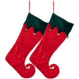 Feeric Christmas decoratie kerstsok - 2x st - elf laars - H45 cm - rood - vilt