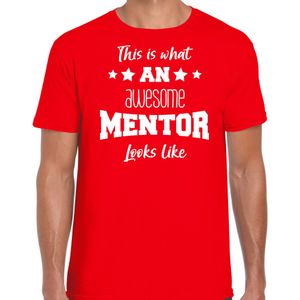 Bellatio Decorations cadeau t-shirt voor heren - awesome mentor - docent/leraar bedankje - rood