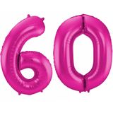 Cijfer ballonnen - Verjaardag versiering 60 jaar - 85 cm - roze