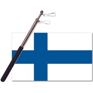 Landen vlag Finland - 90 x 150 cm - met compacte draagbare telescoop vlaggenstok - zwaaivlaggen