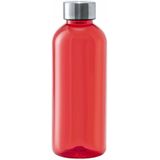 Kunststof waterfles/drinkfles/sportfles - rood transparant - met RVS dop - 600 ml
