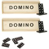 4x Domino spellen in houten kistjes - 15 x 5 x 3 cm - 112x dominostenen/steentjes