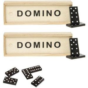 4x Domino spellen in houten kistjes - 15 x 5 x 3 cm - 112x dominostenen/steentjes