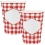 Santex boerenbont Oktoberfest thema wegwerp bekertjes - 20x - 270 ml - gingham/vichy print