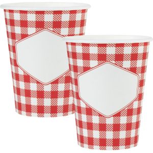 Santex boerenbont Oktoberfest thema wegwerp bekertjes - 20x - 270 ml - gingham/vichy print