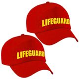 2x stuks lifeguard / strandwacht verkleed pet voor dames en heren - rood / geel - reddingsbrigade baseball cap - carnaval / kostuum