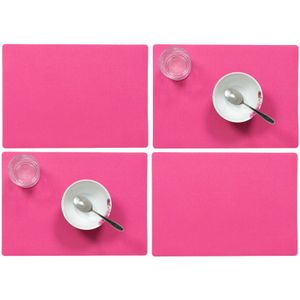 Set van 4x stuks stevige luxe Tafel placemats Plain fuchsia roze 30 x 43 cm - Met anti slip laag en Teflon coating toplaag