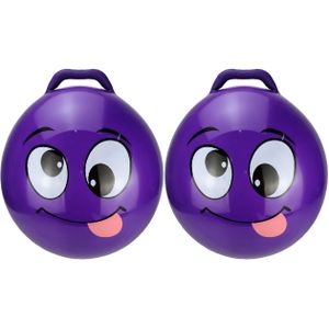 2x stuks skippybal smiley voor kinderen paars 55 cm - Zomer buiten speelgoed