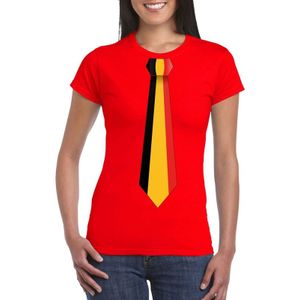 Rood t-shirt met Belgie vlag stropdas dames -  Belgie supporter