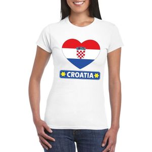 Kroatie t-shirt met Kroatische vlag in hart wit dames