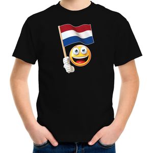 Nederland emoticon t-shirt met Nederlandse vlag - zwart  - kinderen - Nederland fan / supporter shirt - EK / WK