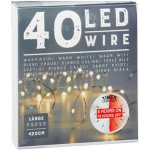 Draadverlichting lichtsnoer - 240 cm - 40 leds - warm wit - batt - timer