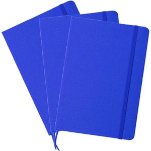 Set van 5x stuks luxe schriften/notitieboekje blauw met elastiek A5 formaat - 80x blanco paginas - opschrijfboekjes - harde kaft